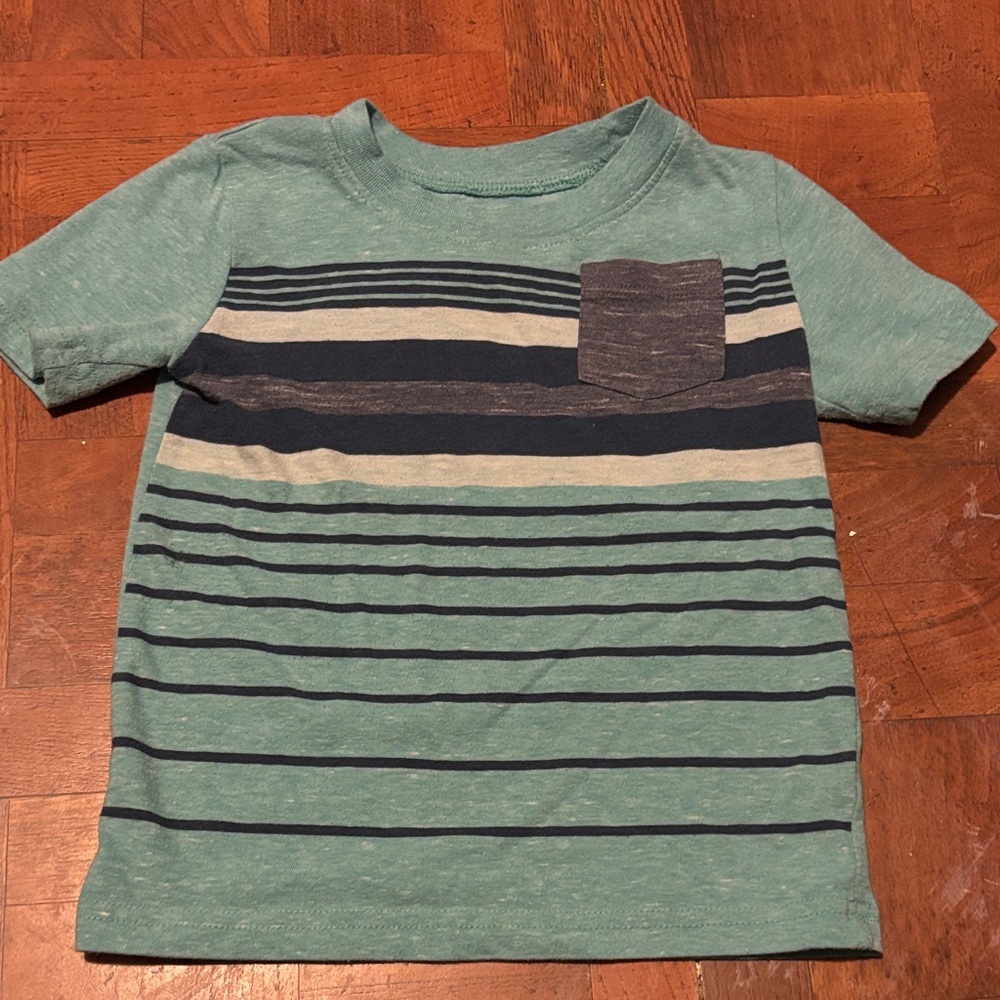 Jumping Beans Green and Navy Striped Tee